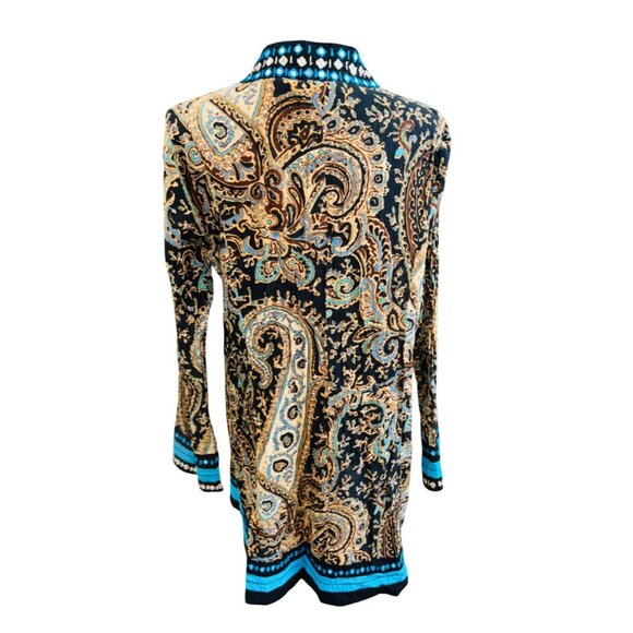 Soft Surroundings Paisley Tunic Dress L Black Blue 100% Cotton Boho Santa Fe - Picture 3 of 10